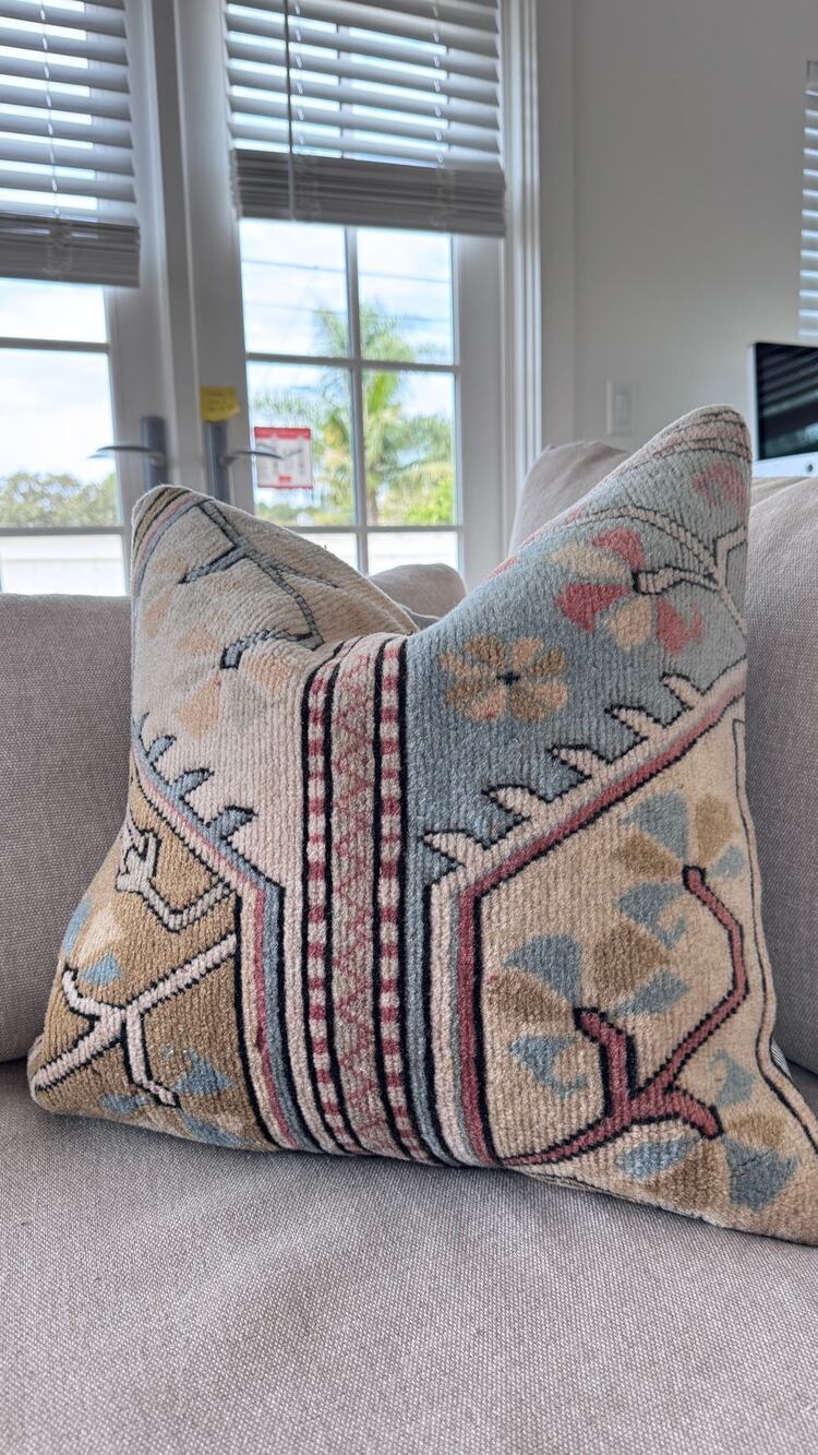 Vintage Turkish Rug Pillow Cover 19x19 Kilim Boho Decorative Pillow